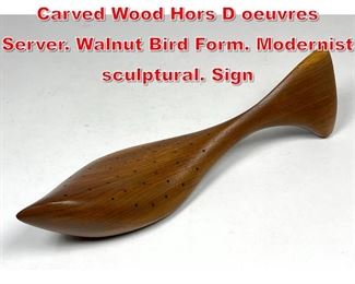 Lot 195 EMILAN by EMIL MILAN Carved Wood Hors D oeuvres Server. Walnut Bird Form. Modernist sculptural. Sign