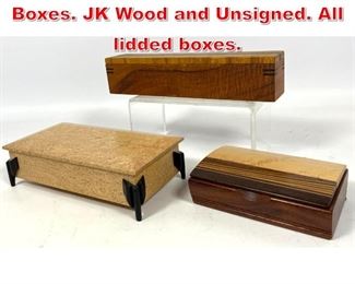 Lot 196 3pcs Artisan Woodworker Boxes. JK Wood and Unsigned. All lidded boxes. 