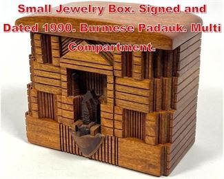 Lot 199 Po Shun Leong Modern Small Jewelry Box. Signed and Dated 1990. Burmese Padauk. Multi Compartment. 