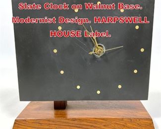 Lot 200 Paul Evans Philip Powell Slate Clock on Walnut Base. Modernist Design. HARPSWELL HOUSE Label. 