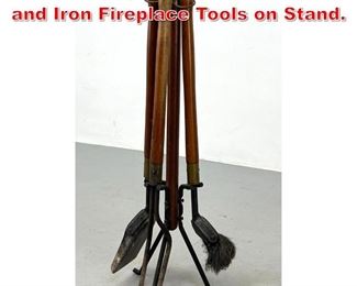 Lot 208 Mid Century Modern Wood and Iron Fireplace Tools on Stand. 