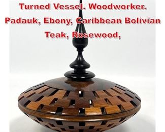 Lot 217 LOYD WALTER Mixed Wood Turned Vessel. Woodworker. Padauk, Ebony, Caribbean Bolivian Teak, Rosewood, 