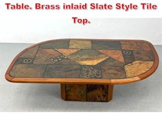 Lot 240 Decorator Modernist Coffee Table. Brass inlaid Slate Style Tile Top. 
