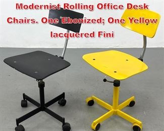 Lot 252 2pcs TASK Kevi Chairs. Modernist Rolling Office Desk Chairs. One Ebonized One Yellow lacquered Fini