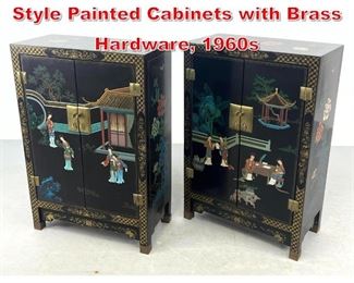 Lot 257 Pair of Asian Chinoiserie Style Painted Cabinets with Brass Hardware, 1960s