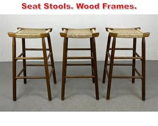 Lot 267 Set 3 Modernist Woven Seat Stools. Wood Frames. 