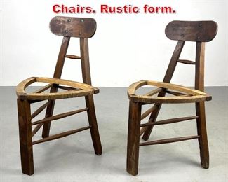 Lot 270 Pair French Rustic Triangle Chairs. Rustic form.
