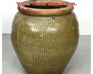 Lot 271 Glazed Stoneware Jug Vase. Thick Rolled Rim. 