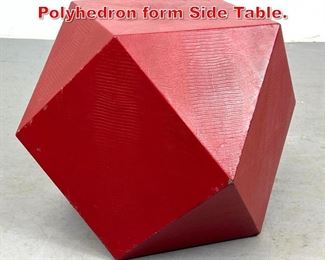 Lot 283 Bright Red Faux Lizard Skin Polyhedron form Side Table. 