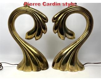 Lot 284 Pr Brass color Wave lamps Pierre Cardin style. 