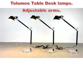Lot 290 3pc Black Artemide Tolomeo Table Desk lamps. Adjustable arms.