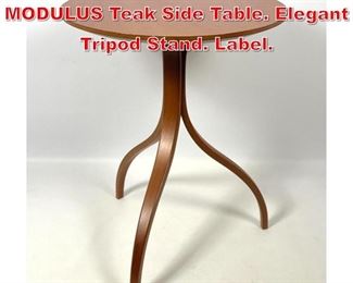 Lot 294 THOMAS STENDER for MODULUS Teak Side Table. Elegant Tripod Stand. Label. 