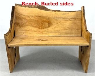 Lot 295 Free edge Plank Form Bench. Burled sides