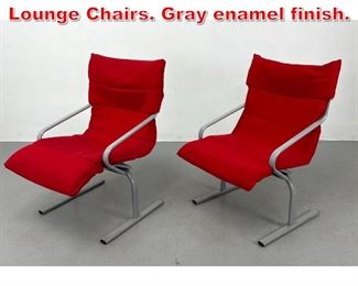 Lot 309 Pr Metal Frame Red Fabric Lounge Chairs. Gray enamel finish. 