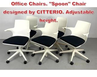 Lot 315 Set 5 KARTELL White Desk Office Chairs. Spoon Chair designed by CITTERIO. Adjustable height. 