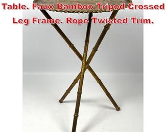 Lot 348 Small Metal Tabouret Table. Faux Bamboo Tripod Crossed Leg Frame. Rope Twisted Trim. 
