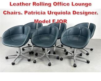 Lot 353 Set 6 Dark Green Moroso Leather Rolling Office Lounge Chairs. Patricia Urquiola Designer. Model FJOR