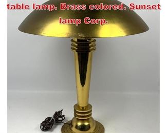 Lot 354 Dome top art deco style table lamp. Brass colored. Sunset lamp Corp.