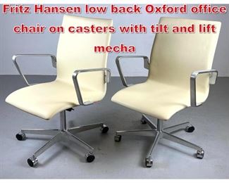 Lot 367 Pair Arne Jacobsen for Fritz Hansen low back Oxford office chair on casters with tilt and lift mecha