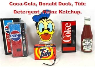 Lot 372 5 Novelty Radios PEPSI, CocaCola, Donald Duck, Tide Detergent, Heinz Ketchup.