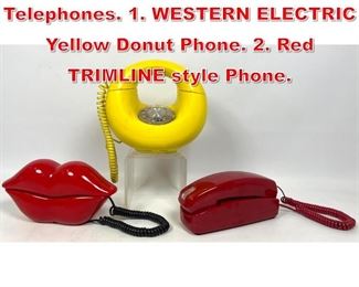 Lot 373 3pc Molded Plastic Telephones. 1. WESTERN ELECTRIC Yellow Donut Phone. 2. Red TRIMLINE style Phone. 