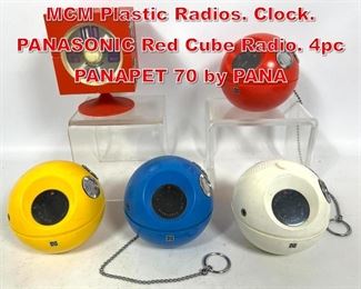 Lot 385 All the Primary Colors MCM Plastic Radios. Clock. PANASONIC Red Cube Radio. 4pc PANAPET 70 by PANA