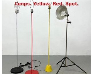 Lot 392 4pc Vintage Assorted floor lamps. Yellow, Red, Spot.