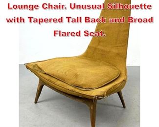 Lot 400 Karpen Of California Lounge Chair. Unusual Silhouette with Tapered Tall Back and Broad Flared Seat. 