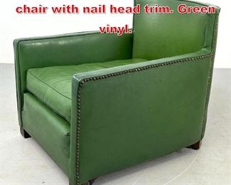 Lot 402 Art Deco low long lounge chair with nail head trim. Green vinyl.