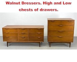 Lot 426 Pr American Modern Walnut Dressers. High and Low chests of drawers.