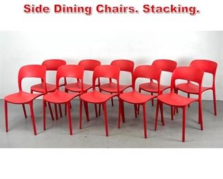 Lot 431 Set 10 Red Molded Plastic Side Dining Chairs. Stacking. 