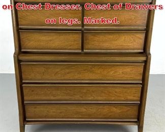 Lot 433 UNITED Modernist Chest on Chest Dresser. Chest of Drawers on legs. Marked. 