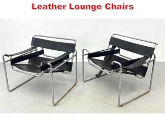 Lot 456 Pr Wassily style Black Leather Lounge Chairs
