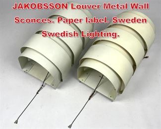 Lot 461 Pr HANS AGNE JAKOBSSON Louver Metal Wall Sconces. Paper label. Sweden Swedish Lighting. 