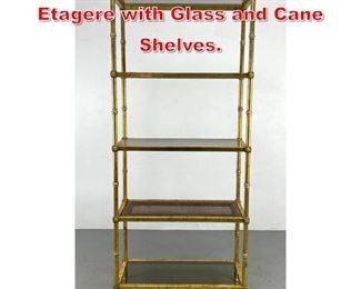 Lot 470 Decorator Gilt Metal Etagere with Glass and Cane Shelves. 