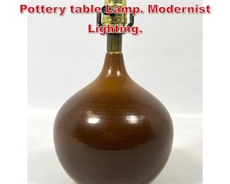 Lot 476 BOSTLUND Brown Glazed Pottery table Lamp. Modernist Lighting. 