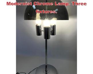 Lot 488 Smoked Dome Shade Modernist Chrome Lamp. Three fixtures. 