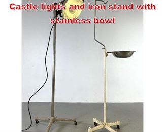 Lot 492 2 pc dental equipment. Castle lights and iron stand with stainless bowl