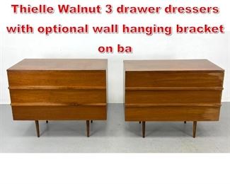 Lot 498 Pair Mel Smilow for Smilow Thielle Walnut 3 drawer dressers with optional wall hanging bracket on ba