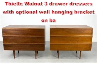 Lot 510 Pair Mel Smilow for Smilow Thielle Walnut 3 drawer dressers with optional wall hanging bracket on ba