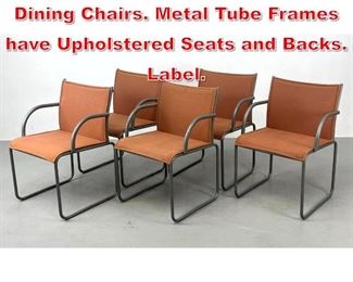 Lot 513 Set 5 KNOLL Curved Arm Dining Chairs. Metal Tube Frames have Upholstered Seats and Backs. Label. 
