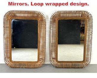 Lot 519 Pair Rattan Wicker Wall Mirrors. Loop wrapped design. 