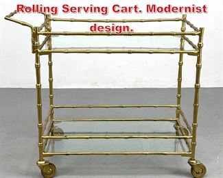 Lot 520 Gilt Metal Faux Bamboo Rolling Serving Cart. Modernist design.