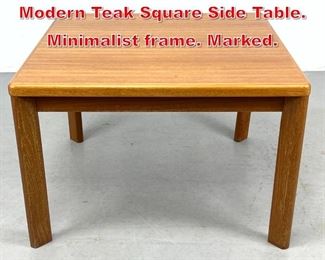 Lot 524 VEJLE STOLE Danish Modern Teak Square Side Table. Minimalist frame. Marked. 