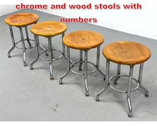 Lot 534 Set 4 vintage Industrial chrome and wood stools with numbers