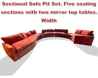Lot 536 7pc Modernist Curved Sectional Sofa Pit Set. Five seating sections with two mirror top tables. Width
