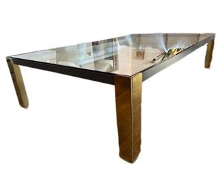 $980, 1970s Mid Century Modern Brass, Metal and Clear Glass Coffee Table 84 x 52 x 19
