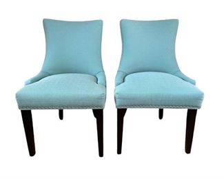 $200/pair (6 pairs available/ 12 chairs), Blue suede chairs with pinhead accents