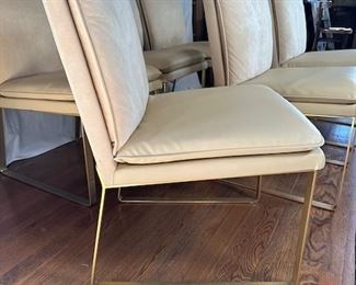 $1350, 1970s Mid Century Modern Brass, White Leather Chairs- Set of 6 (Italian)