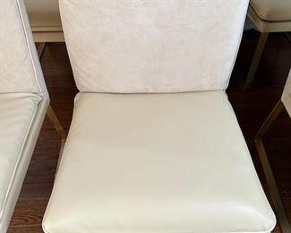 $1350, 1970s Mid Century Modern Brass, White Leather Chairs- Set of 6 (Italian)